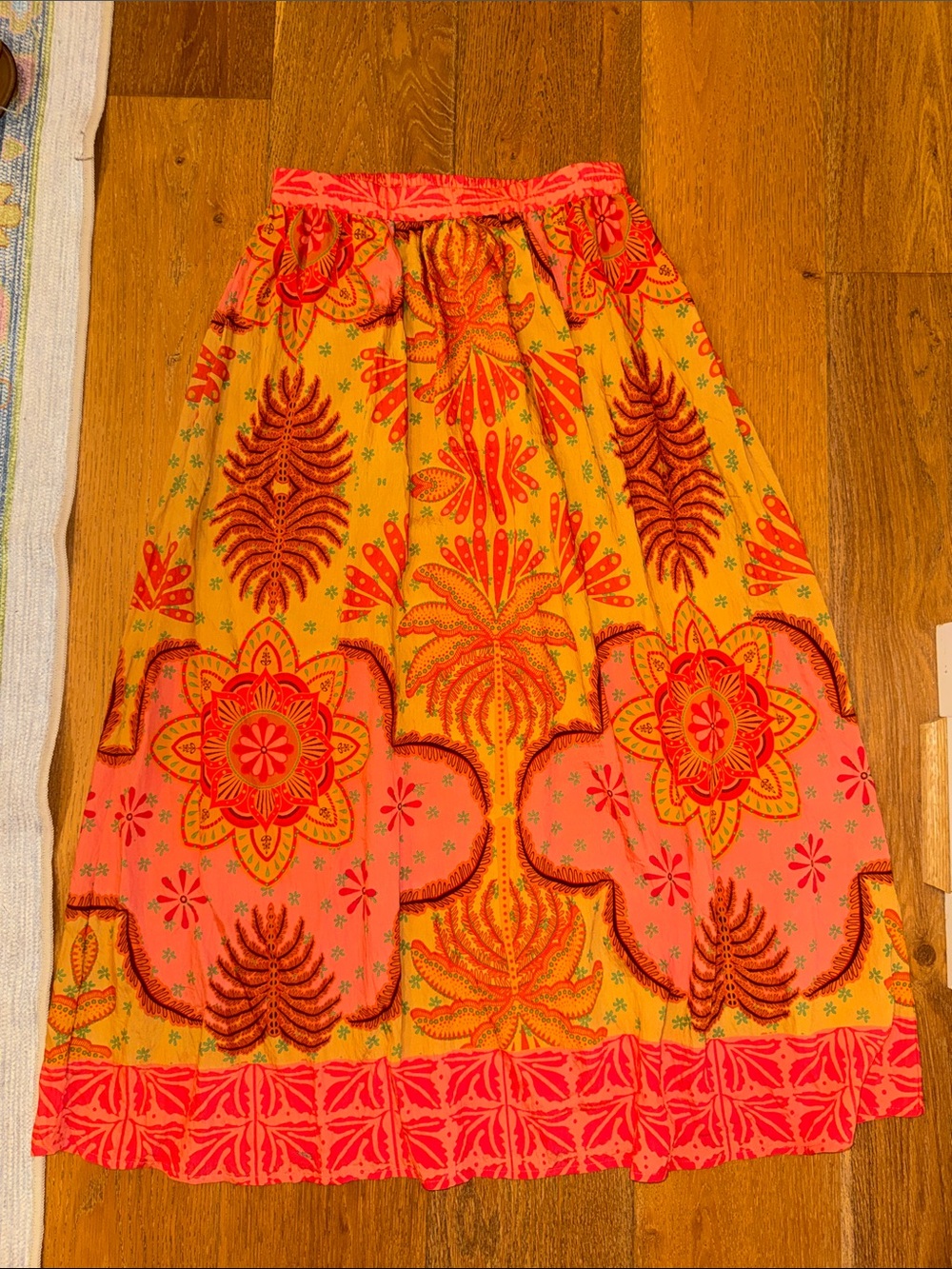 Bright Yellow & Pink Floral Midi Skirt